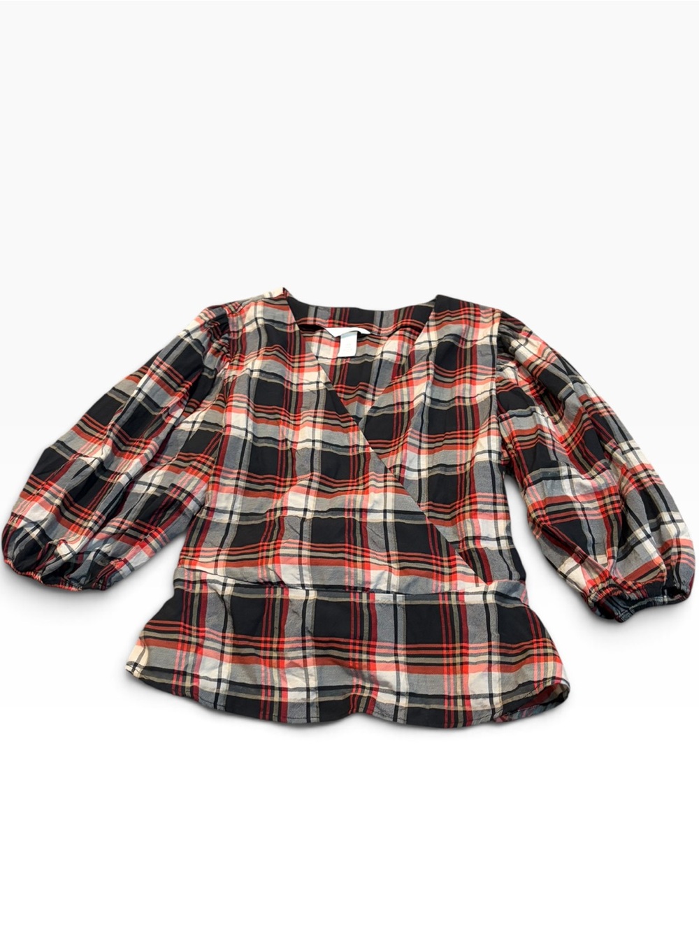 H&M plaid crossover blouse